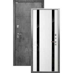Входная дверь «АРГУС»: «ДА-65» ДУЭТ (2П) белый ясень/МДФ Никсон бетон/черное стекло