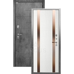 Входная дверь «АРГУС»: «ДА-65» ДУЭТ (2П) белый ясень/МДФ Никсон бетон/темное зеркало
