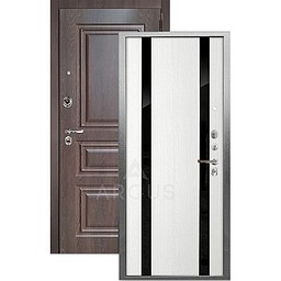 Входная дверь «АРГУС»: «ДА-65» ДУЭТ(2П) белый ясень/МДФ Скиф шоколад/черное стекло