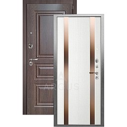 Входная дверь «АРГУС»: «ДА-65» ДУЭТ (2П) белый ясень/МДФ Скиф шоколад/темное зеркало