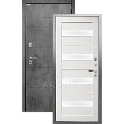 Входная дверь «АРГУС»: «ДА-67» МИЛАНА (2П) лиственница белая/МДФ Никсон бетон/белый лакобель