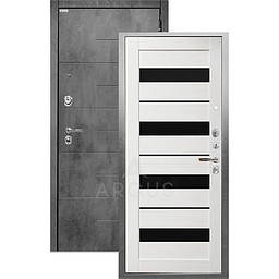 Входная дверь «АРГУС»: «ДА-67» МИЛАНА (2П) лиственница белая/МДФ Никсон бетон/черный лакобель