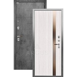 Входная дверь «АРГУС»: «ДА-65» СОЛО (2П) белый ясень/МДФ Никсон бетон/зеркало темное